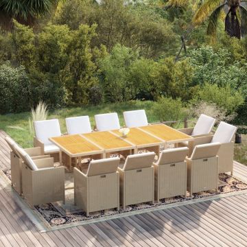 vidaXL Set mobilier de grădină cu perne, 13 piese, bej, poliratan