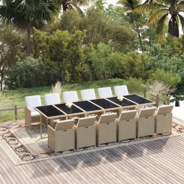 vidaXL Set mobilier de grădină cu perne, 13 piese, bej, poliratan