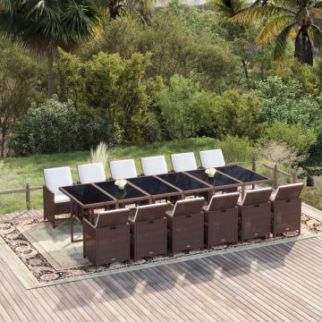 vidaXL Set mobilier de grădină cu perne, 13 piese, maro, poliratan