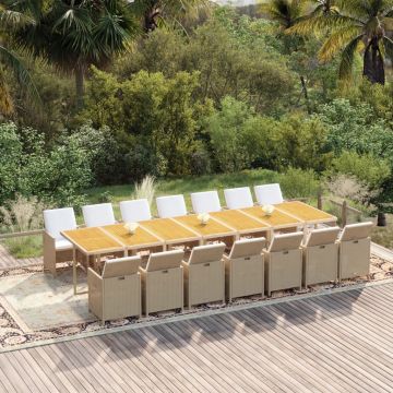 vidaXL Set mobilier de grădină cu perne, 15 piese, bej, poliratan
