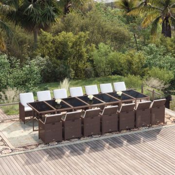 vidaXL Set mobilier de grădină cu perne, 15 piese, maro, poliratan
