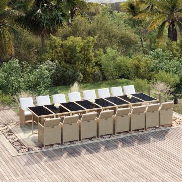 vidaXL Set mobilier de grădină cu perne, 17 piese, bej, poliratan