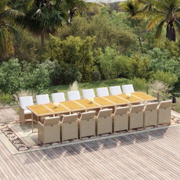 vidaXL Set mobilier de grădină cu perne, 17 piese, bej, poliratan