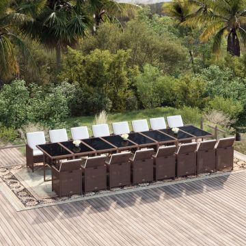 vidaXL Set mobilier de grădină cu perne, 17 piese, maro, poliratan
