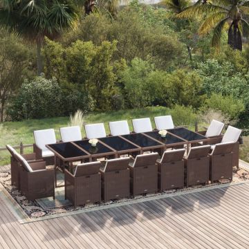 vidaXL Set mobilier de grădină cu perne, 17 piese, negru, poliratan