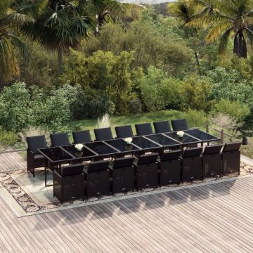 vidaXL Set mobilier de grădină cu perne, 17 piese, negru, poliratan
