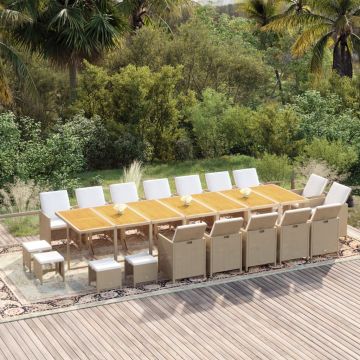 vidaXL Set mobilier de grădină cu perne, 19 piese, bej, poliratan