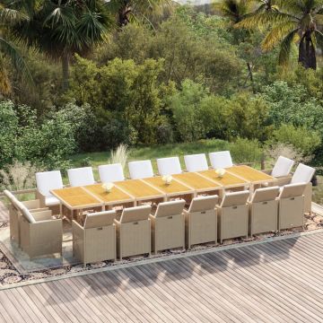 vidaXL Set mobilier de grădină cu perne, 19 piese, bej, poliratan
