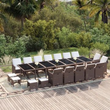 vidaXL Set mobilier de grădină cu perne, 19 piese, maro, poliratan