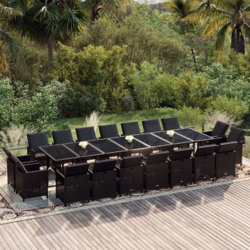 vidaXL Set mobilier de grădină cu perne, 19 piese, negru, poliratan