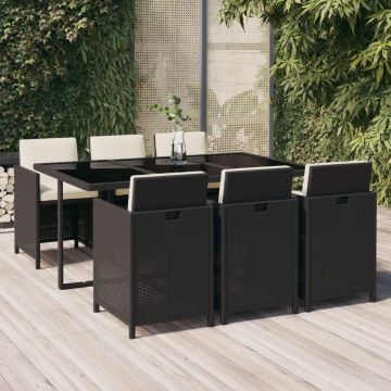 vidaXL Set mobilier de grădină cu perne, 7 piese, negru, poliratan