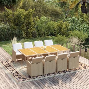 vidaXL Set mobilier pentru grădină cu perne, 9 piese, bej, poliratan