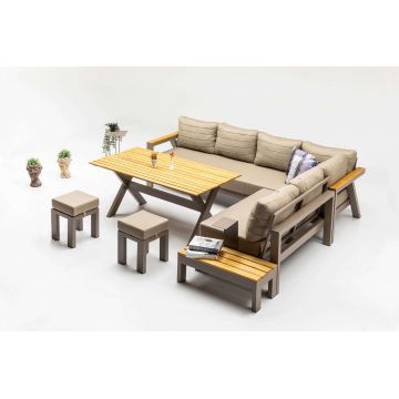 Set mobilier gradina / terasa Daisy Cappuccino, coltar + masa + 2 taburete + masa de cafea