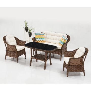 Set mobilier gradina / terasa Luna 505 Maro Inchis, 2 fotolii + canapea 2 locuri + masa de cafea