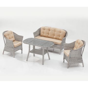 Set mobilier gradina / terasa Luna Fas Bej / Gri, 2 fotolii + canapea 2 locuri + masa de cafea