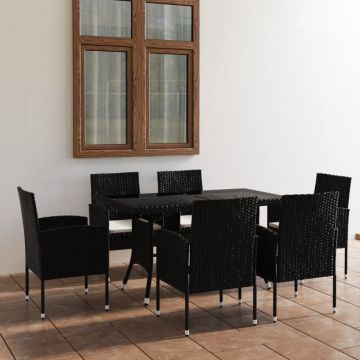 vidaXL Set mobilier de grădină, 7 piese, negru, poliratan