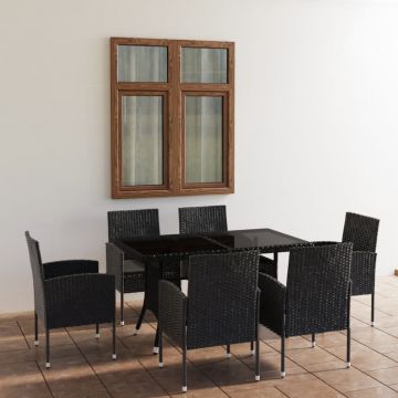 vidaXL Set mobilier de grădină, 7 piese, negru, poliratan