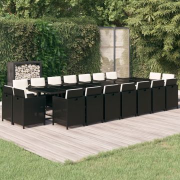 vidaXL Set mobilier de grădină cu perne, 19 piese, negru, poliratan