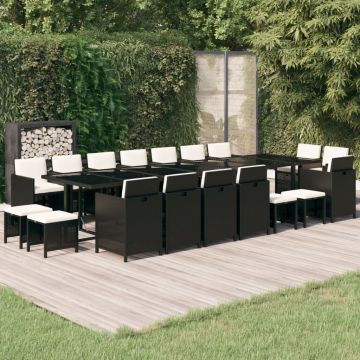 vidaXL Set mobilier de grădină cu perne, 19 piese, negru, poliratan