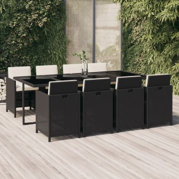 vidaXL Set mobilier de grădină cu perne, 9 piese, negru, poliratan