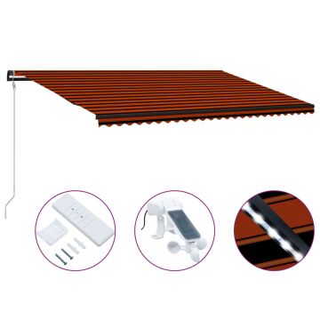 vidaXL Copertină retractabilă senzor vânt & LED oranj/maro, 600x300 cm