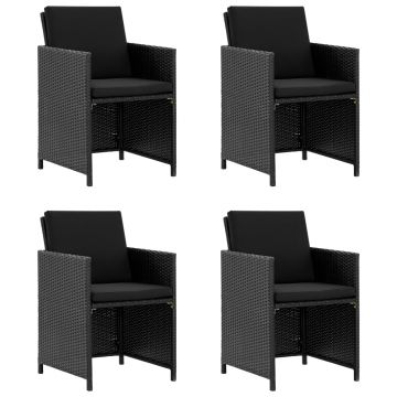 vidaXL Set mobilier de exterior cu perne, 5 piese, negru, poliratan