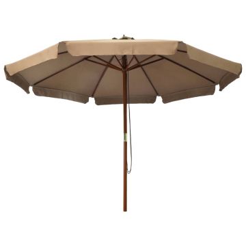 vidaXL Umbrelă de soare de exterior, stâlp din lemn, gri taupe, 330 cm