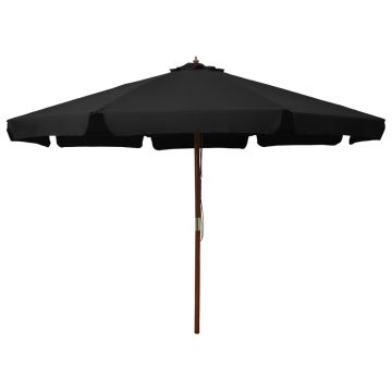 vidaXL Umbrelă de soare de exterior, stâlp din lemn, negru, 330 cm