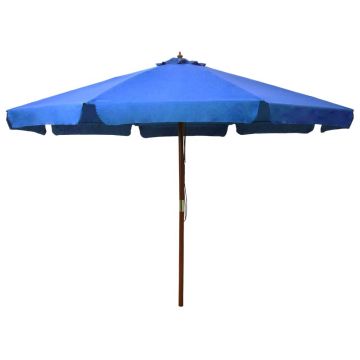 vidaXL Umbrelă de soare de exterior, stâlp lemn, azuriu, 330 cm