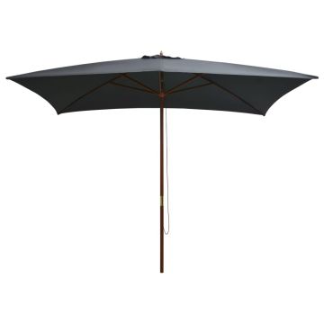 vidaXL Umbrelă de soare exterior, stâlp lemn, 200x300 cm, antracit