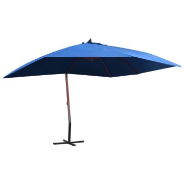 vidaXL Umbrelă de soare suspendată, stâlp lemn, albastru, 400 x 300 cm