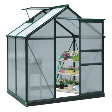 Outsunny 6' x 4' x 7' sera pentru plante pentru utilizare in curte/in aer liber, cu fereastra si uşa, cadru din aluminiu, placa de calculator
