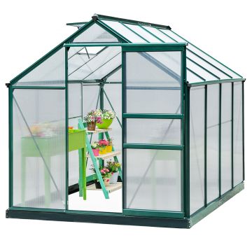 Outsunny Seră de Grădină cu Bază, Fereastră, Ușă Glisantă și Structură din Aluminiu, 190x252x201 cm, Verde Închis | Aosom Romania