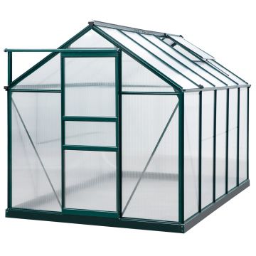 Outsunny Seră de Grădină cu Bază, Fereastră, Ușă Glisantă și Structură din Aluminiu, 190x312x201 cm, Verde Închis | Aosom Romania
