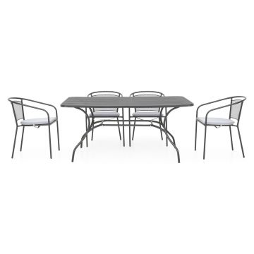 Set mobilier gradina/terasa, 4 scaune cu spatar mediu + masa, Berlin, otel, negru/gri