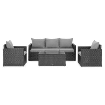 Set mobilier gradina/terasa, Marti, 2 fotolii + canapea + masuta, otel, gri/negru
