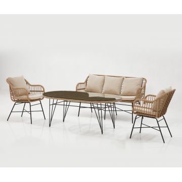 Set mobilier gradina / terasa Sepetto 311S Crem, 2 fotolii + canapea 3 locuri + masa de cafea