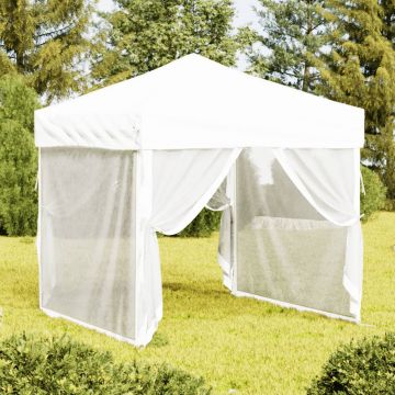 vidaXL Cort pliabil pentru petrecere, cu pereți laterali, alb, 2x2 m