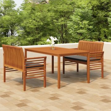 vidaXL Set mobilier de exterior cu perne, 3 piese, lemn masiv acacia