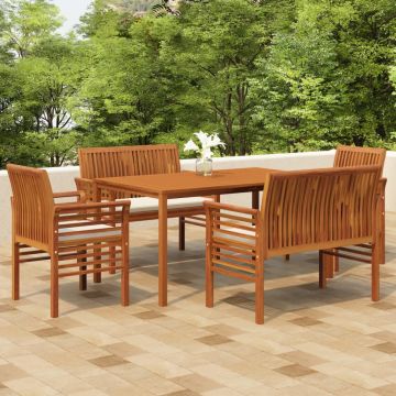 vidaXL Set mobilier de exterior cu perne, 5 piese, lemn masiv acacia