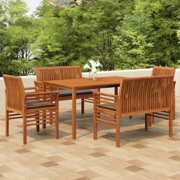 vidaXL Set mobilier de exterior cu perne, 5 piese, lemn masiv acacia