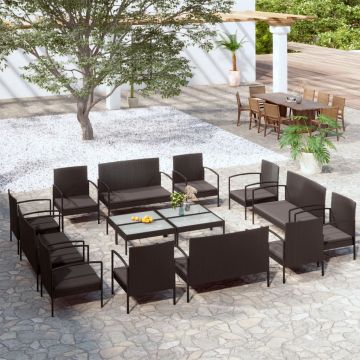vidaXL Set mobilier de grădină cu perne, 16 piese, negru, poliratan