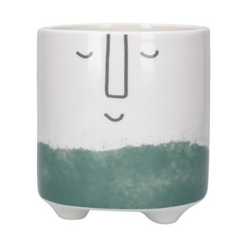Ghiveci din ceramică Kitchen Craft Happy Face, alb-verde