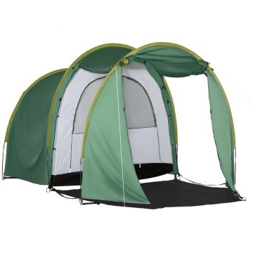 Outsunny Cort pentru Camping 4-6 Persoane cu 2 Spatii, 410x240x195cm, Verde | Aosom Ro