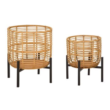Set 2 suportui pentru ghivece Rattan, Mauro Ferretti,  Ø 41x47 cm, ratan/fier, multicolor