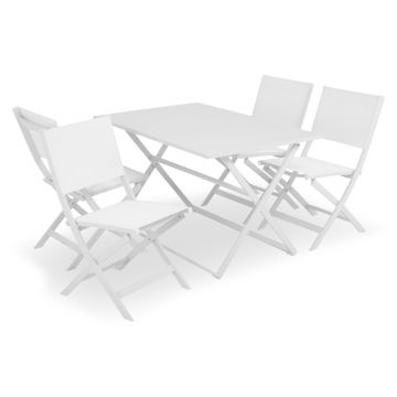 Set 4 scaune si masa dreptunghiulara pliabile BREEZE alb