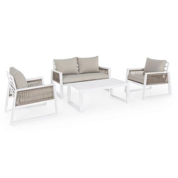 Set mobilier pentru gradina/terasa 4 piese Captiva, Bizzotto, aluminiu/textilena, alb