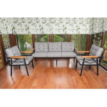 Set pentru gradina/terasa 3 piese, Valovi, Damla, metal, gri/negru