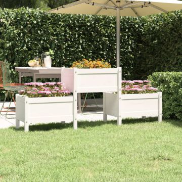 vidaXL Jardinieră, alb, 178,5x44x75 cm, lemn masiv de pin