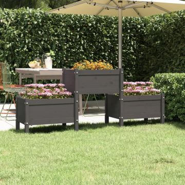 vidaXL Jardinieră, gri, 178,5x44x75 cm, lemn masiv de pin
